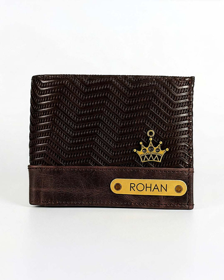 Brown textured wallet with gold accents and &