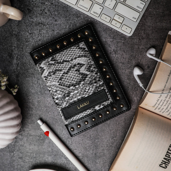 TPC Gifts | Animal Print Passport Cover – Black &amp; White with Stud Work