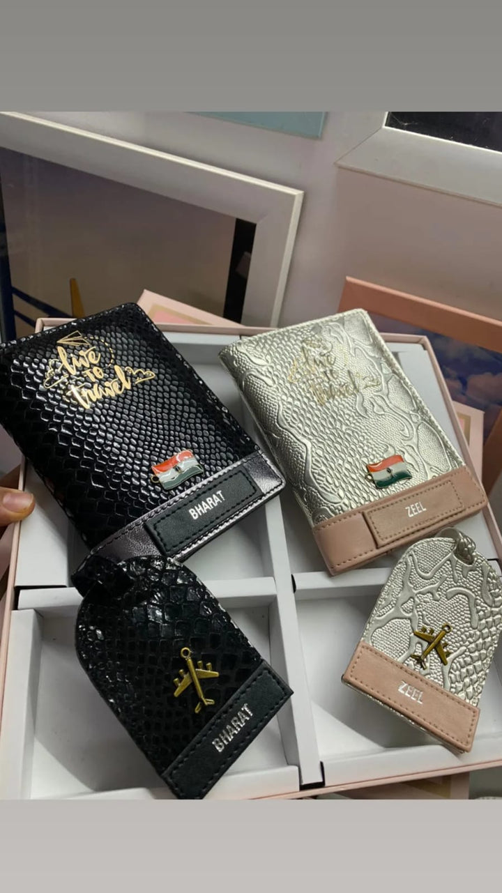 Couple Passport Cover &amp; Luggage Tag - Black &amp; Silver Edition