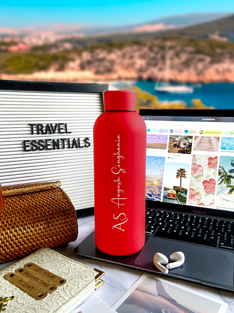 Personalized Cherry Red Stainless Steel Water Bottle – Custom Engraved