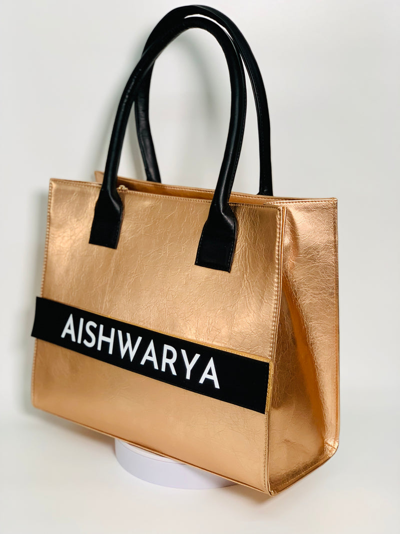Personalized Tote Bag Black & Rose Gold