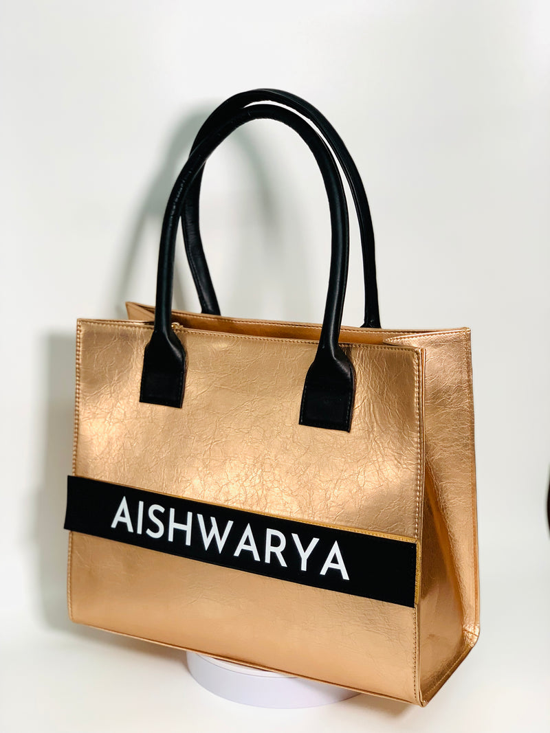 Personalized Tote Bag Black & Rose Gold