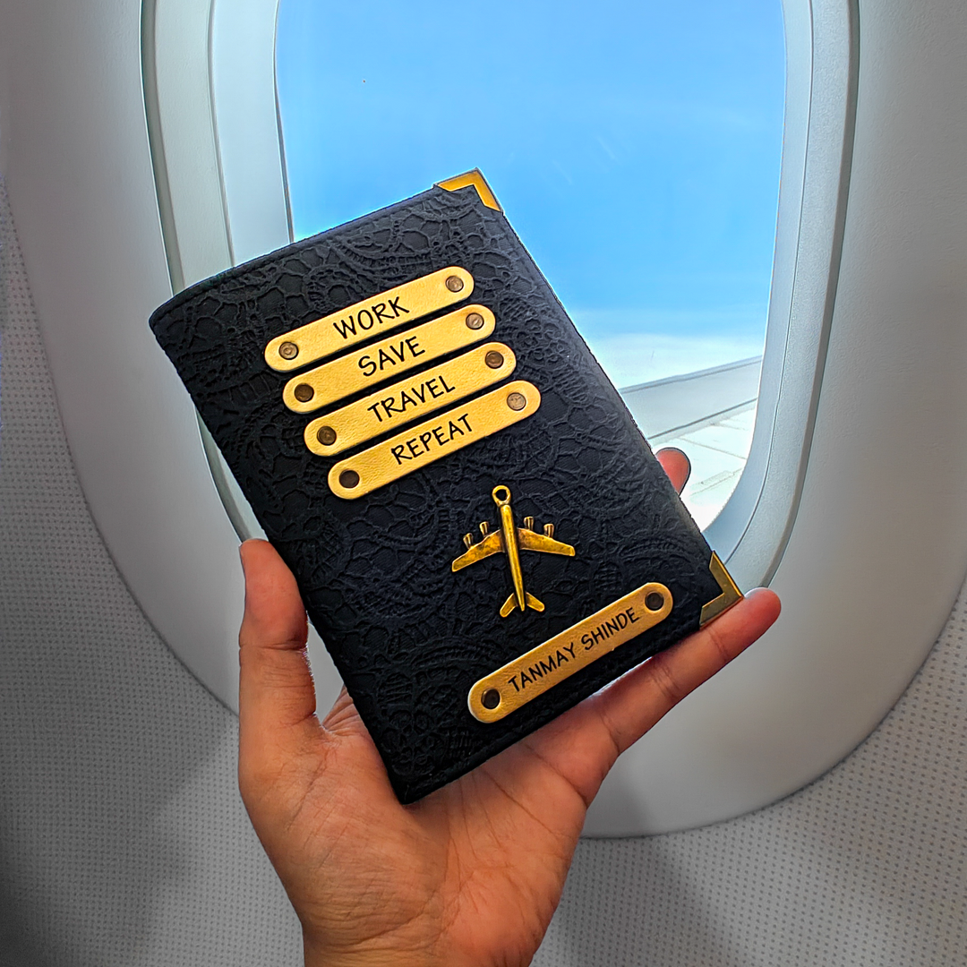 Personalized Passport Cover - Glided Grace Black (Work Travel Repeat)