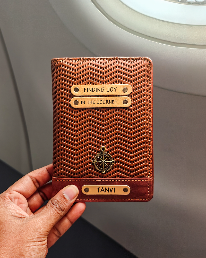 Personalized Passport Cover - Ziggy Genuine Leather Light Brown