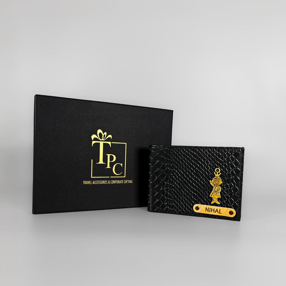 Personalized Men’s Textured Black Wallet with Free Charm by TPC Gifts