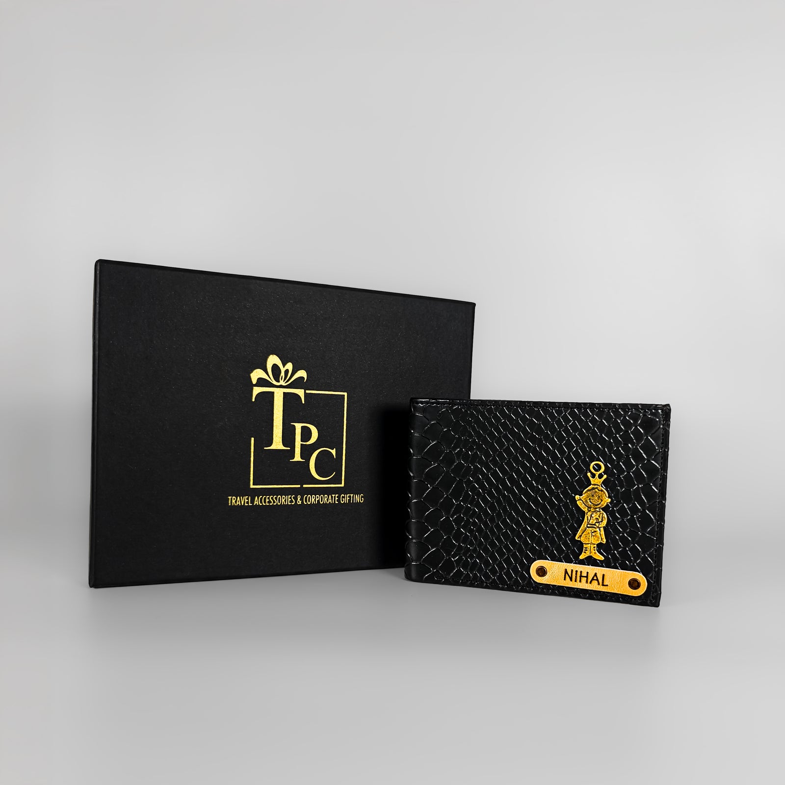Personalized Men’s Textured Black Wallet with Free Charm by TPC Gifts
