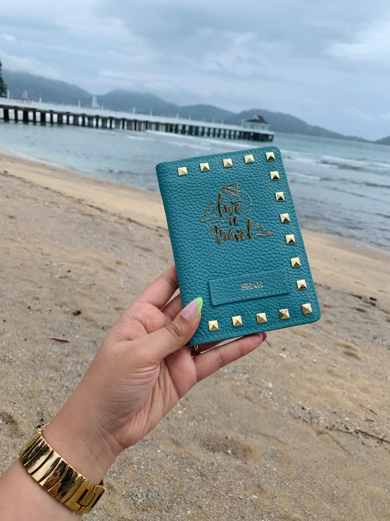 Genuine leather Turquoise Passport Cover With Studs