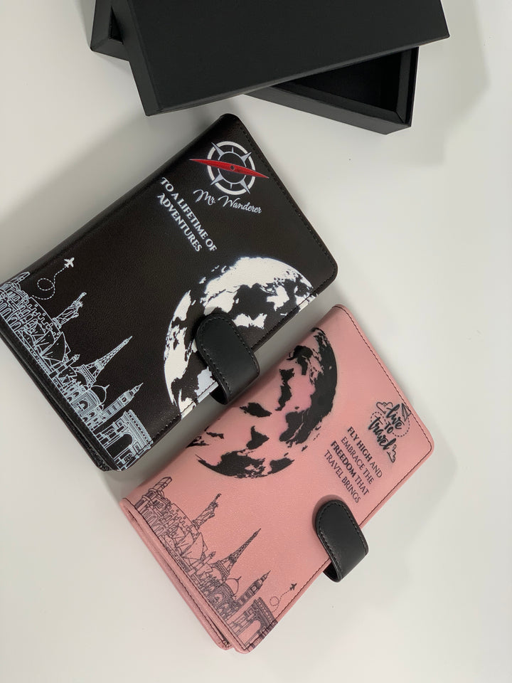 Couple Printed Travel Wallets - Black &amp; Pink
