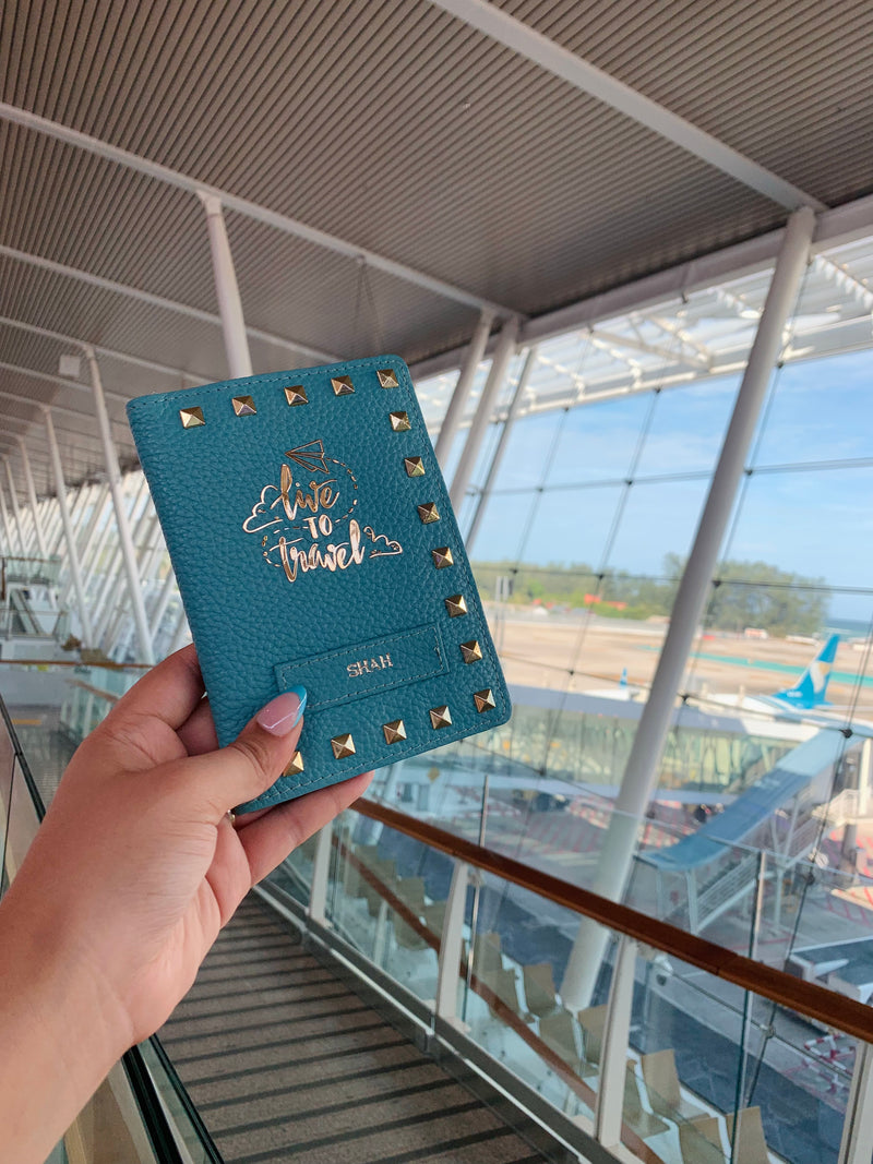 Genuine leather Turquoise Passport Cover With Studs