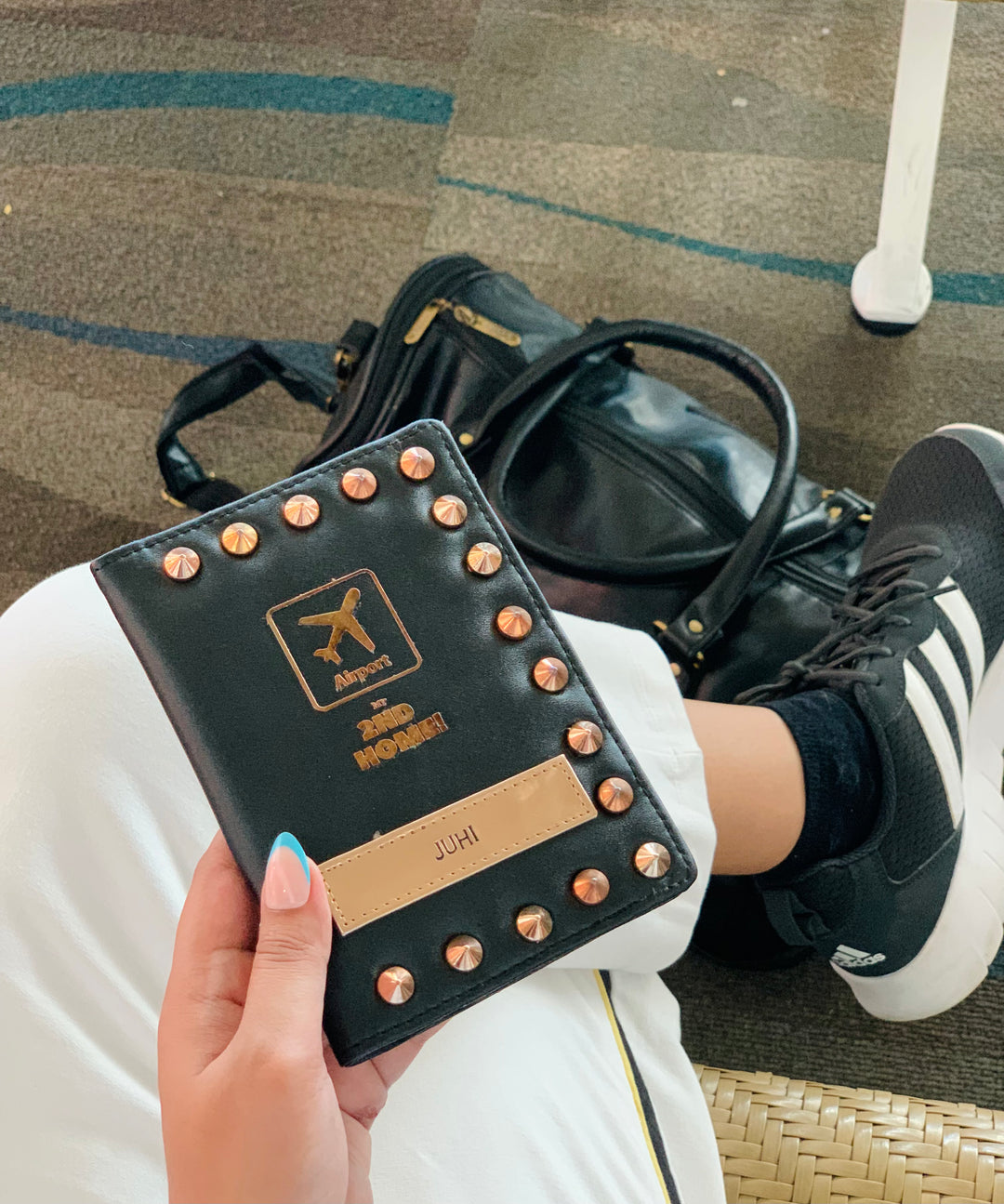 Black Leather With Stud Work Passport Cover