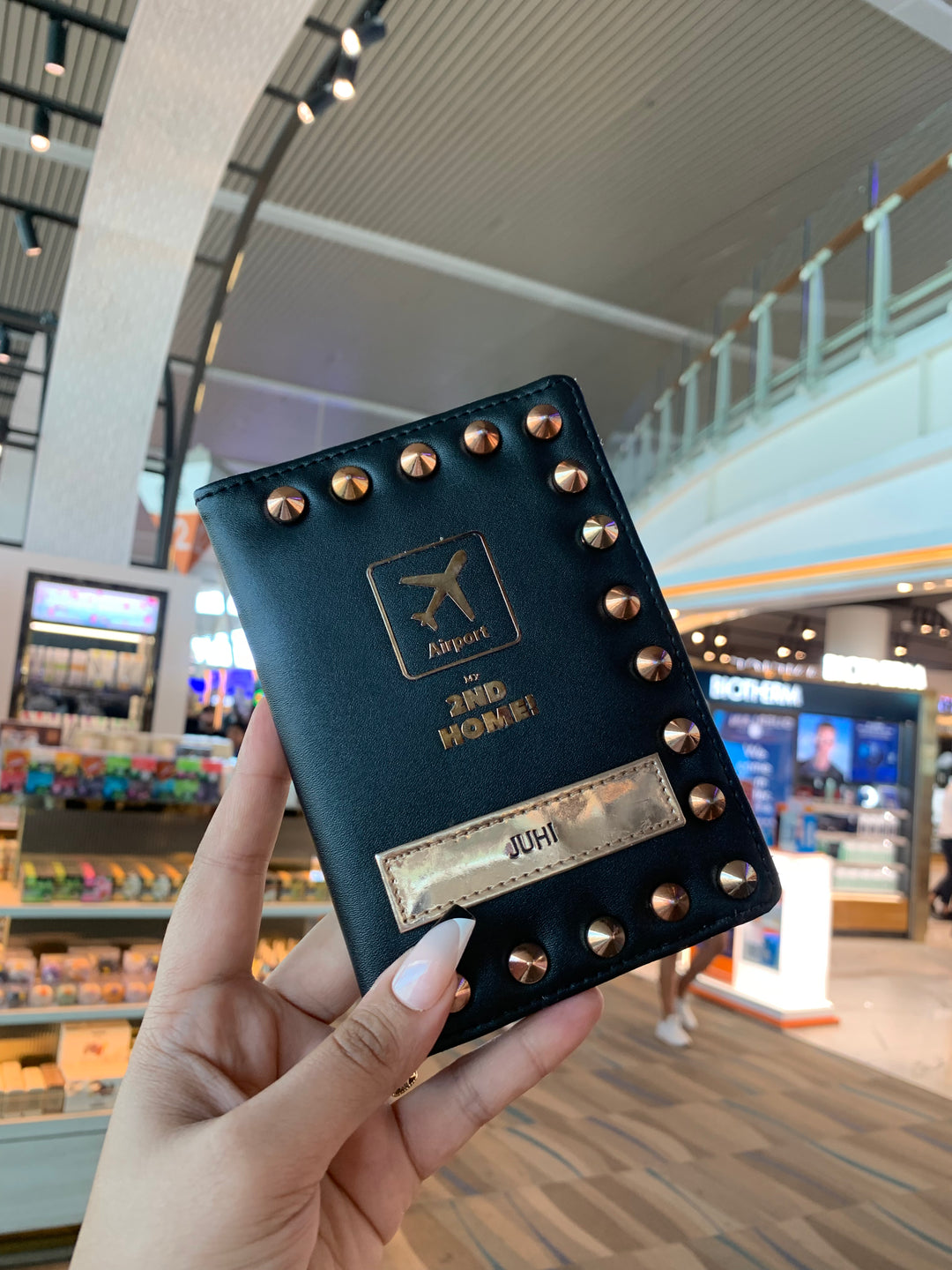Black Leather With Stud Work Passport Cover