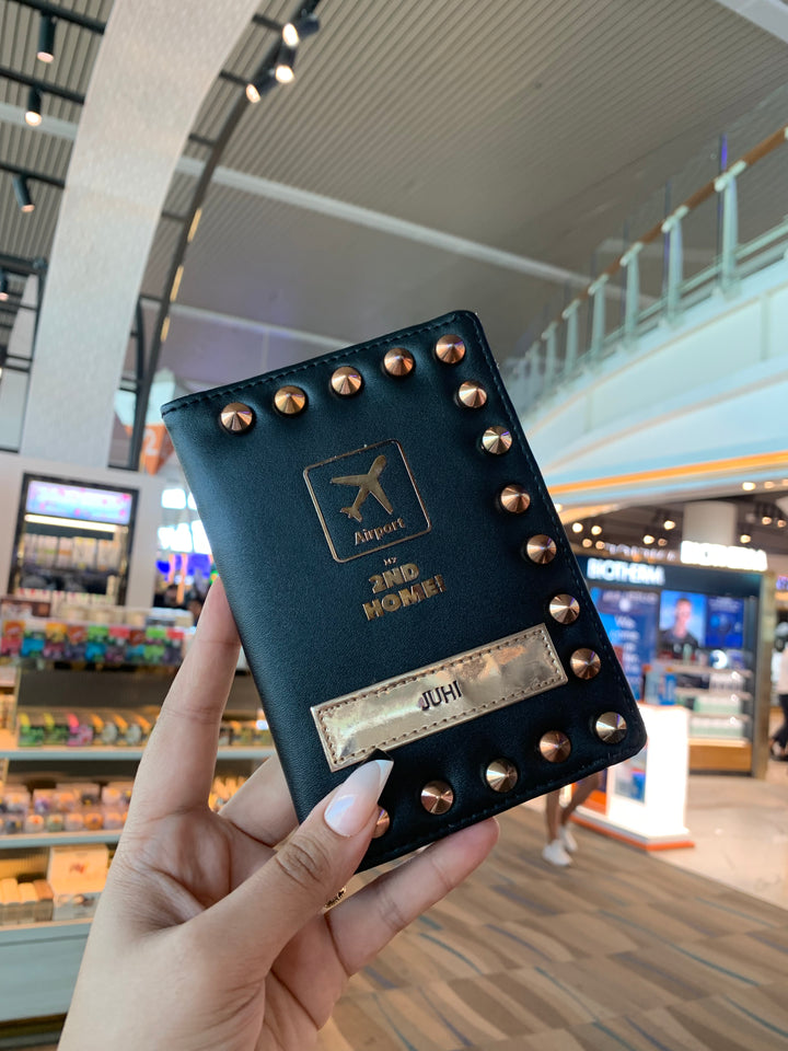 Black Leather With Stud Work Passport Cover