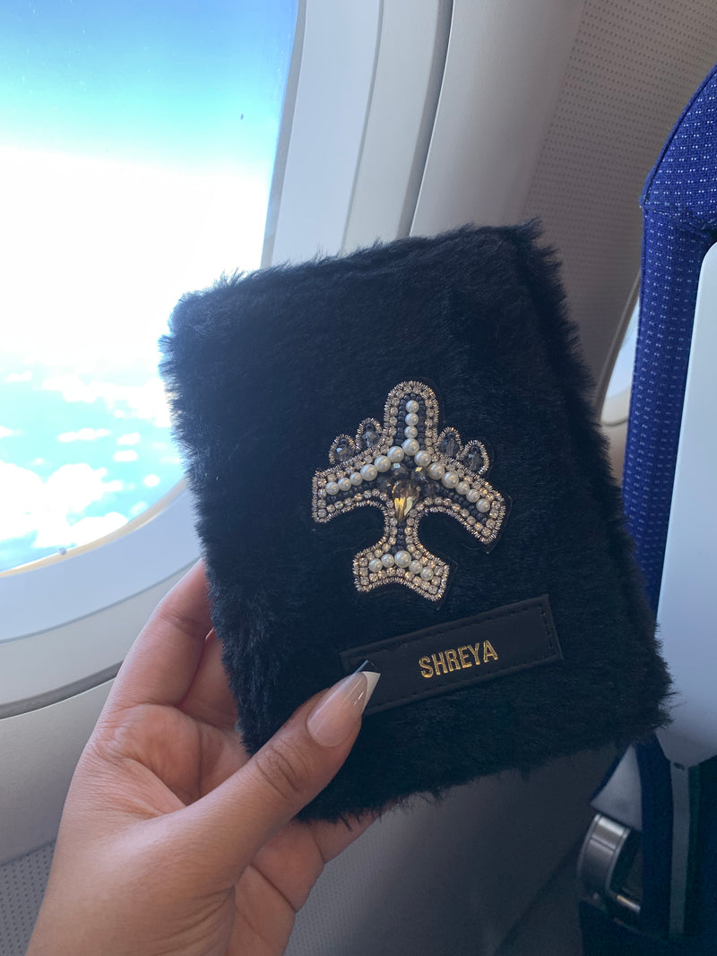 Passport Cover Black Fur with Diamond Plane by TPC Gifts