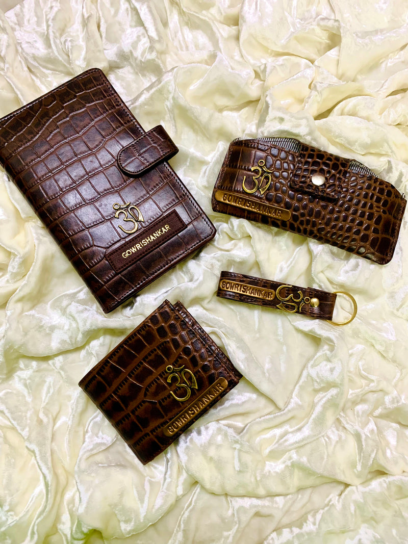 Personalised Croco Genuine Leather Travel Mate (Travel Organiser, Keychain, Sunglass Box & Wallet)