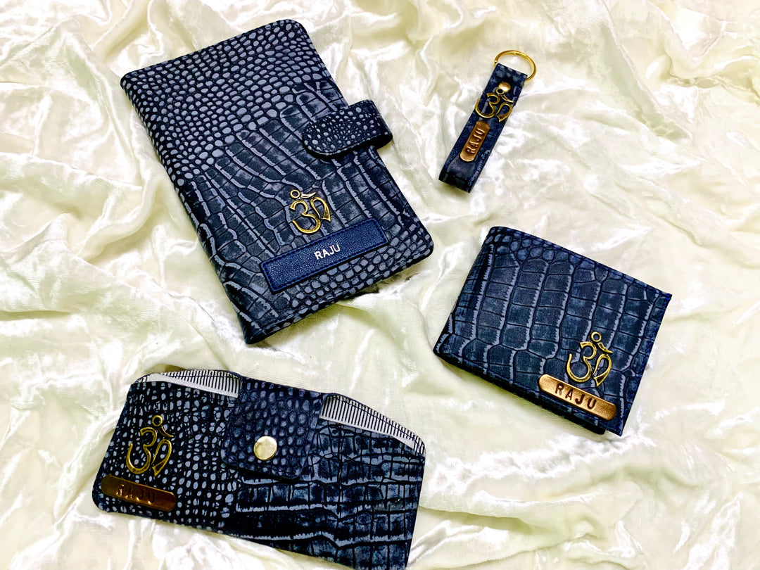 Personalised Croco Genuine Leather Travel Mate (Travel Organiser, Keychain, Sunglass Box &amp; Wallet)