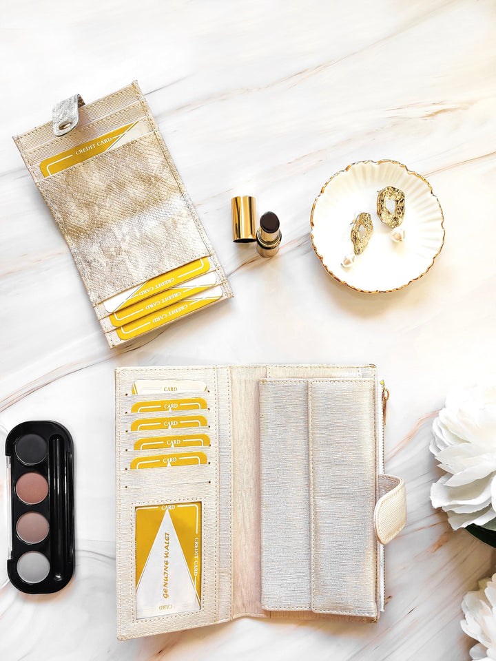 Personalized Women’s Textured Black &amp; Gold Wallet with Free Charm inside look by TPC Gifts