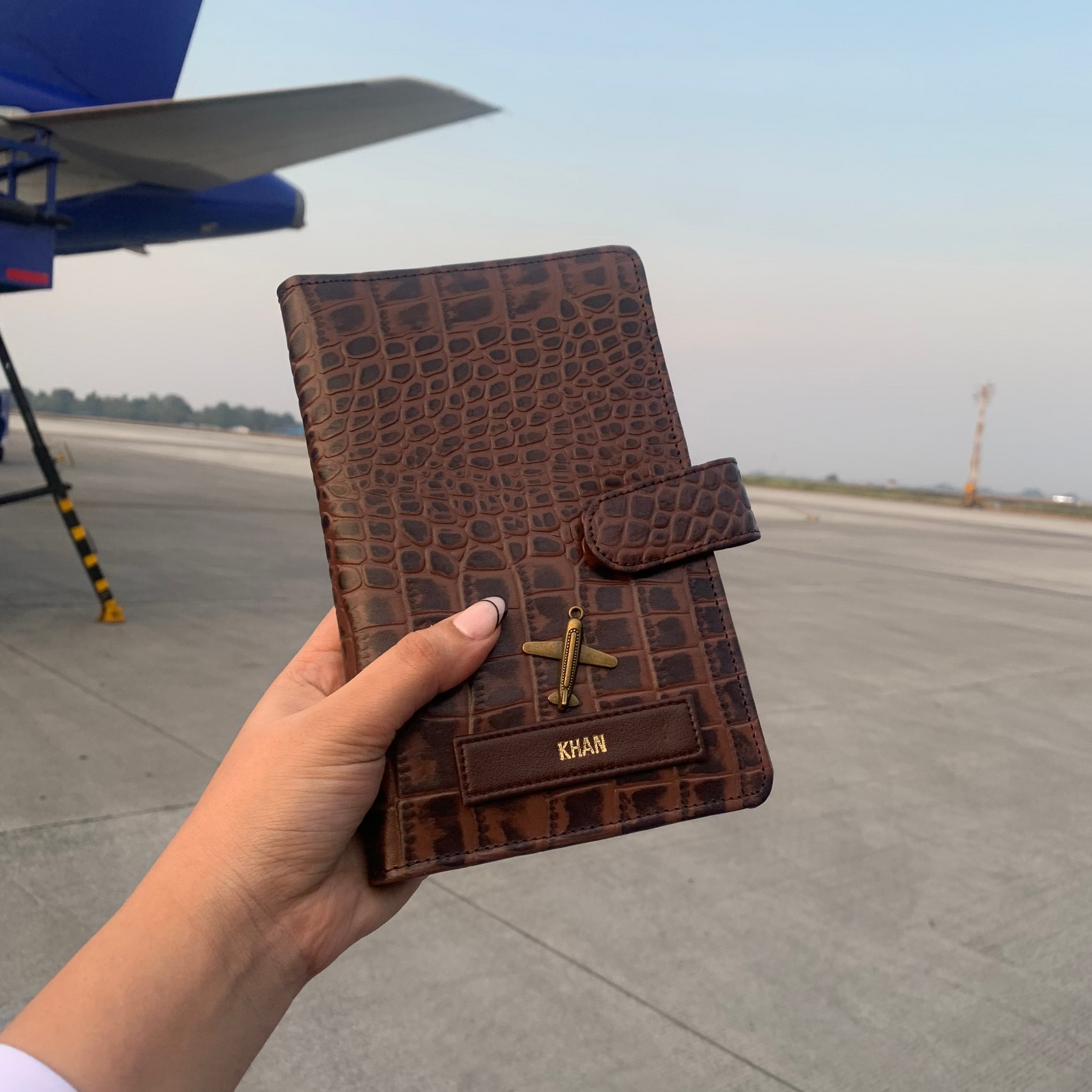 Dark Brown Croco Genuine Leather Travel Wallet