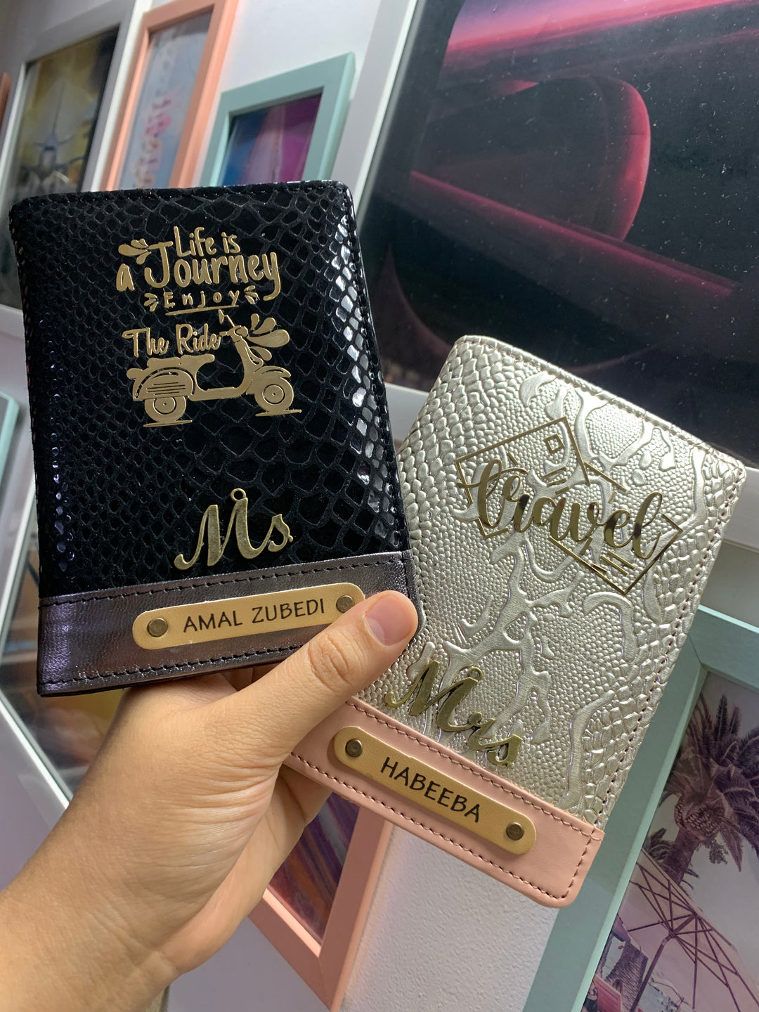 COUPLE PASSPORT COVER BLACK BOLLYWOOD &amp; CHINESE SILVER