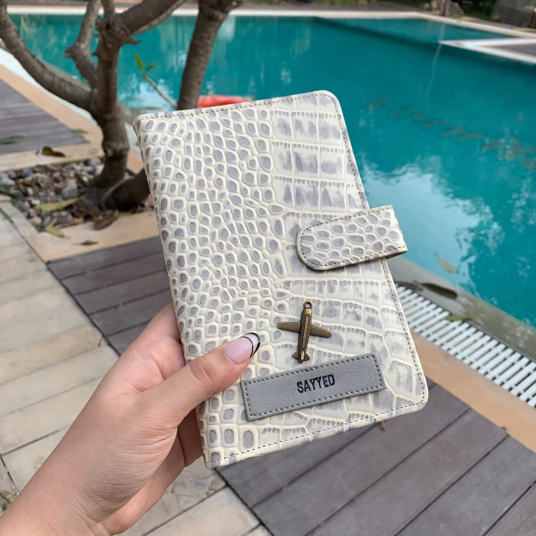 Taupe Croco Genuine Leather Travel Wallet