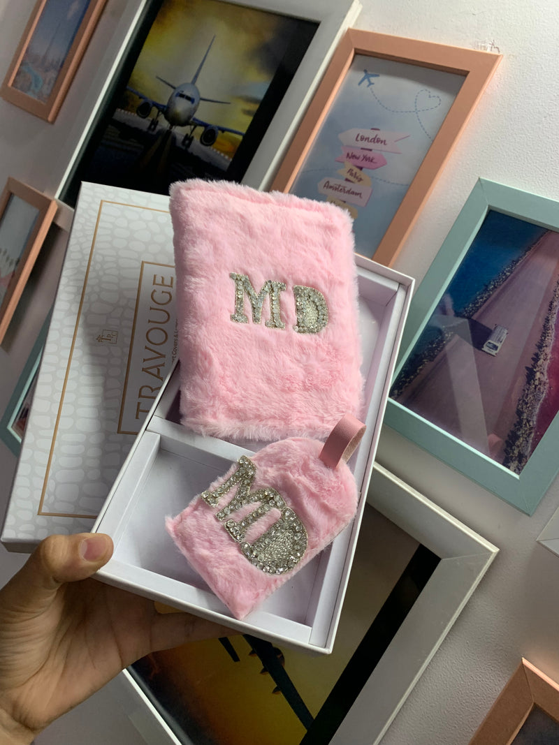 Baby Pink Fur Passport Cover and Luggage Tag