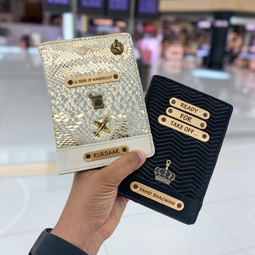 Personalised Premium Couple Passport Covers - Black &amp; White Gold