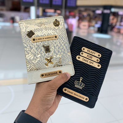 Personalised Premium Couple Passport Covers - Black & White Gold