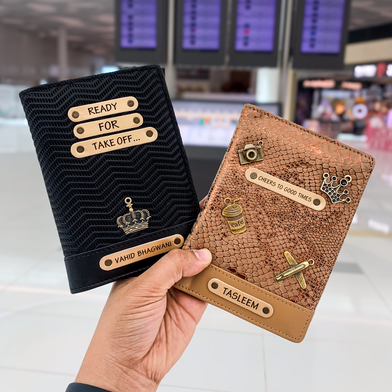 Personalised Premium Couple Passport Covers - Black & Bronze Gold