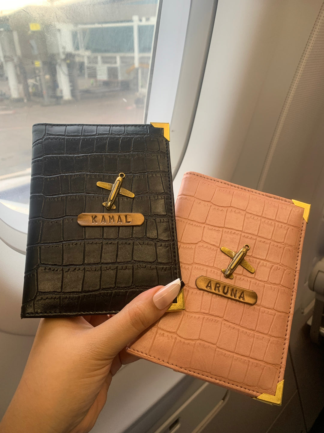 Personalised Couple Black &amp; Salmon Pink Croc Passport Cover