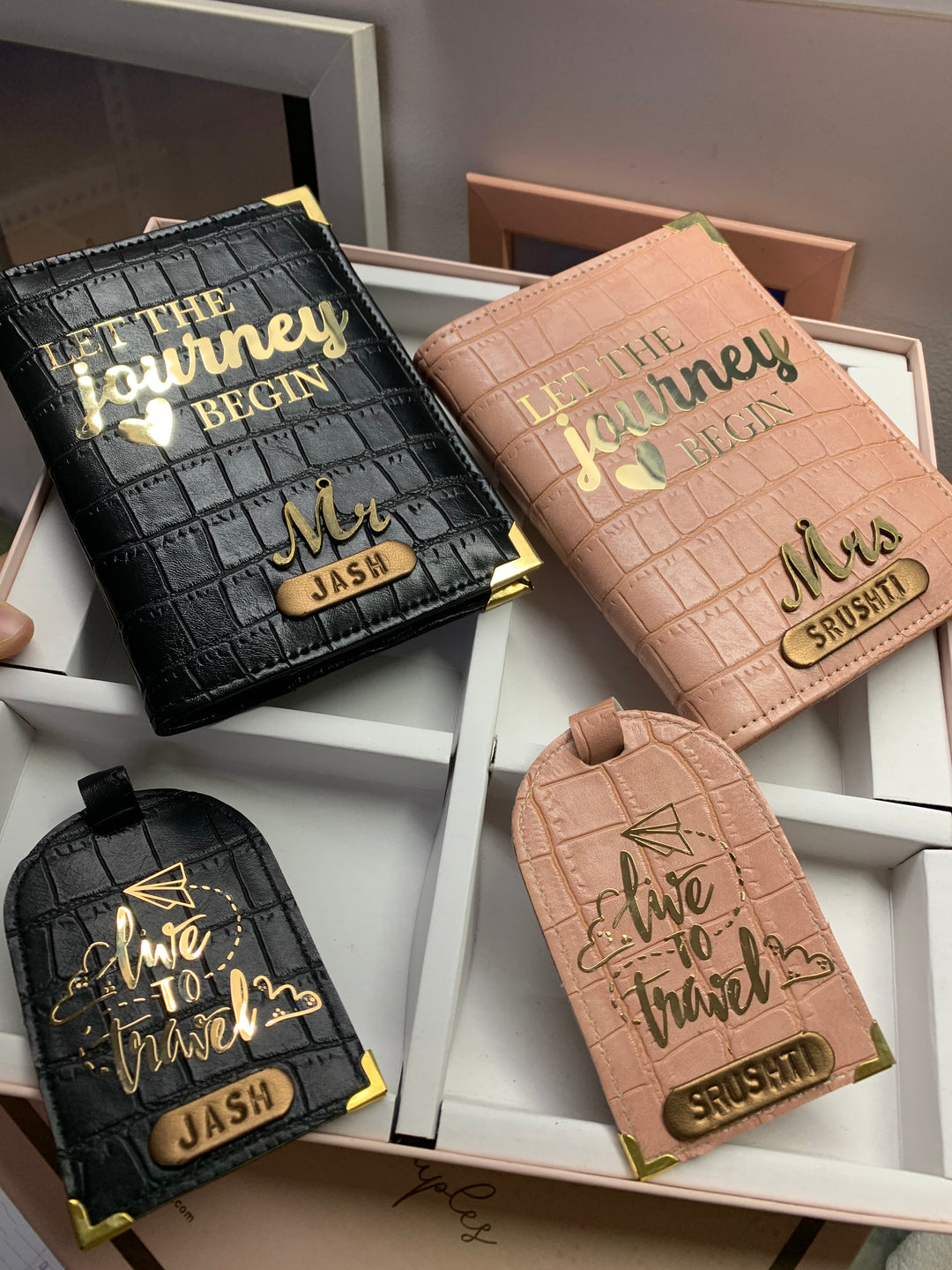Black &amp; Peach Couple Passport Cover and Luggage Tag
