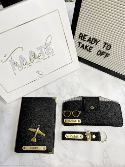 Black Floral Texture Travel Set
