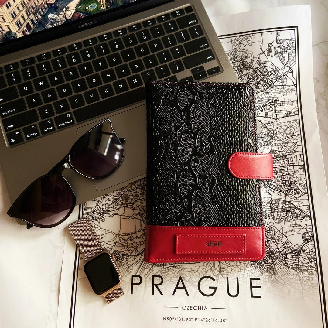 Black Molten Dragon Personalised Leather Travel Wallet