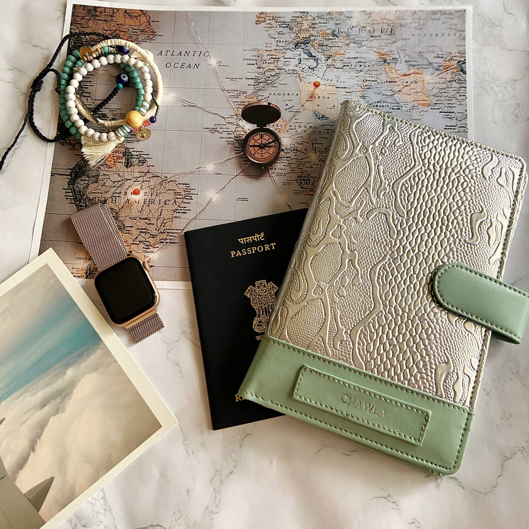 Green Molten Dragon Personalised Leather Travel Wallet