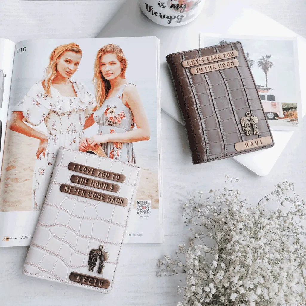 Personalised Cute Couple Cream & Brown Croc texture Passport Cover - TPC Gifts