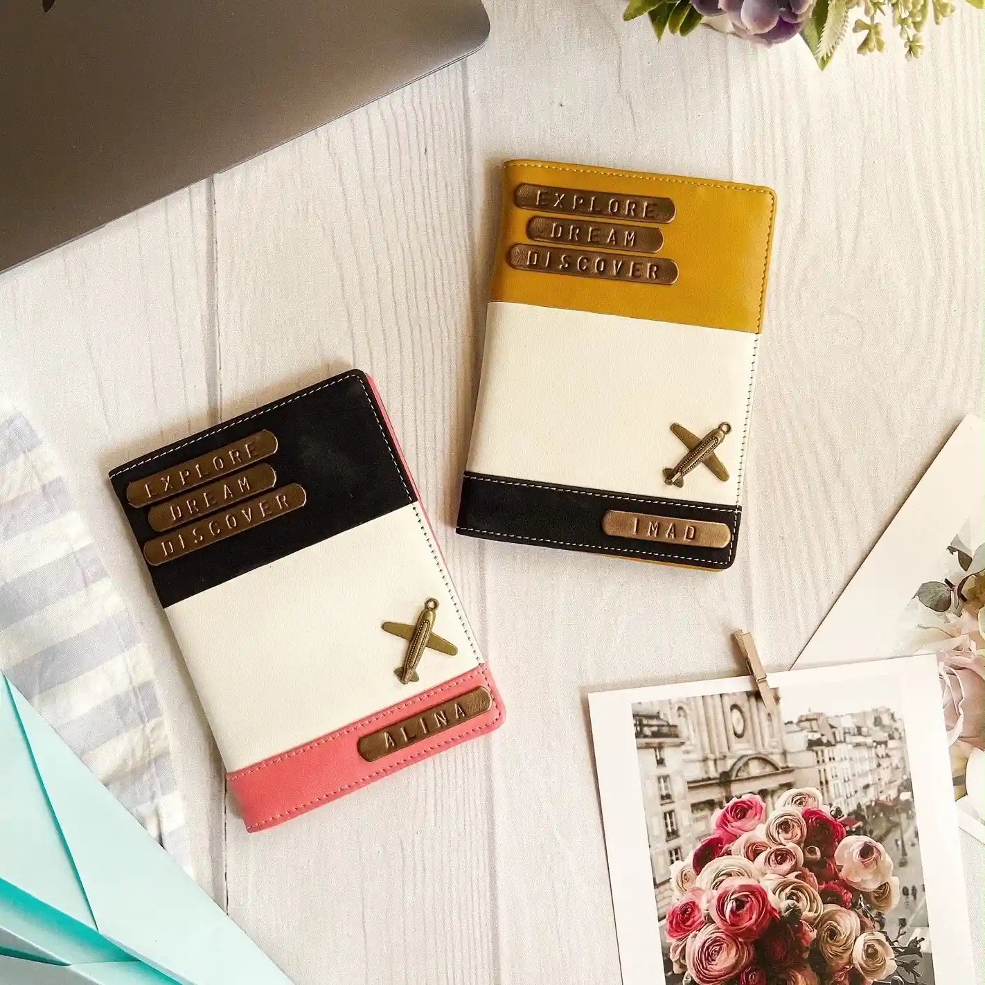 Personalised Three Tone Peach & Mustard Couple Passport Cover - TPC Gifts