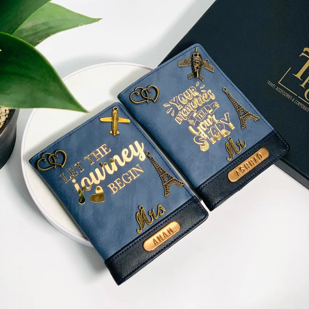 Personalised Couple Passport Cover - Blue & Black Dual Tone - TPC Gifts