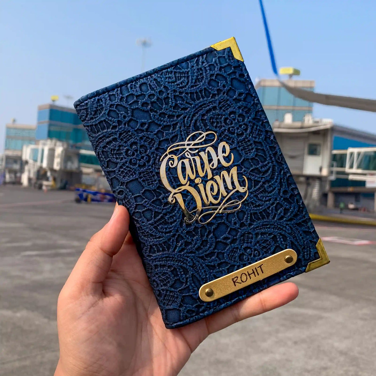 Personalized Glided Grace Blue passport cover by TPC Gifts 