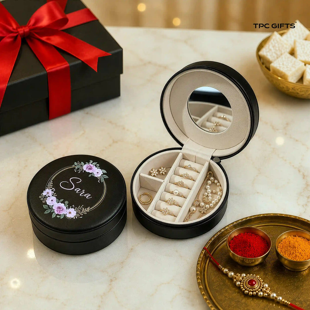 Personalised Mini Round Jewellery Box — Rakhi Gift