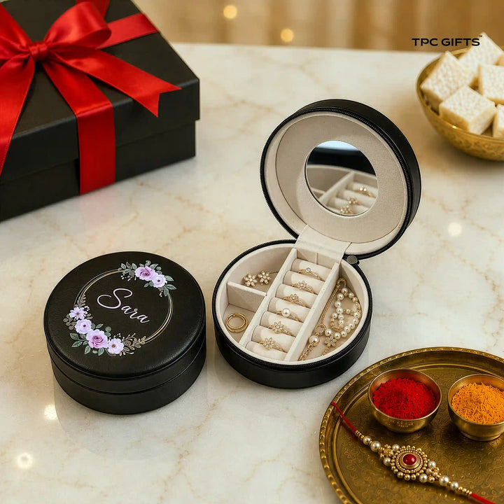 Personalised Mini Round Jewellery Box — Rakhi Gift