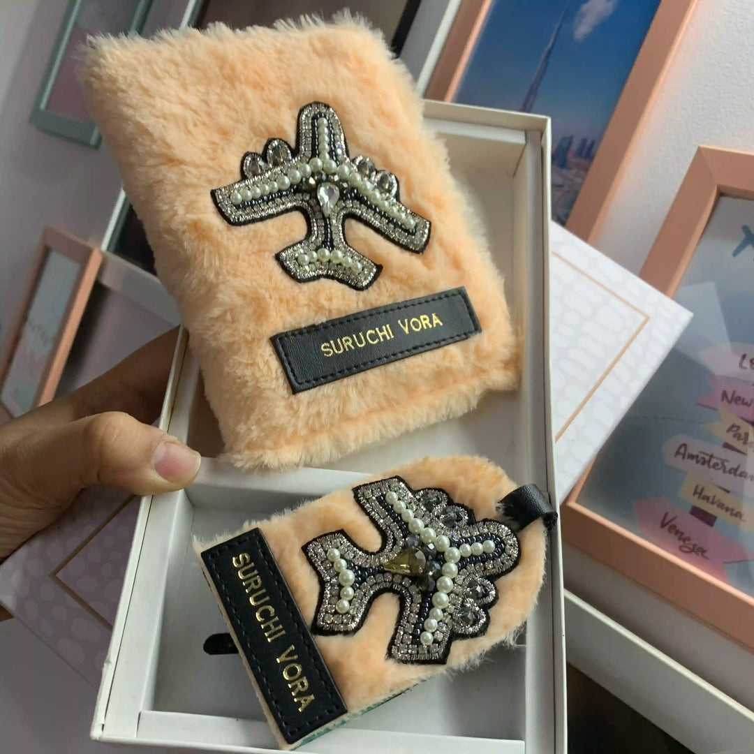 Salmon Peach Fur Passport Cover &amp; Luggage Tag -TPC Gifts