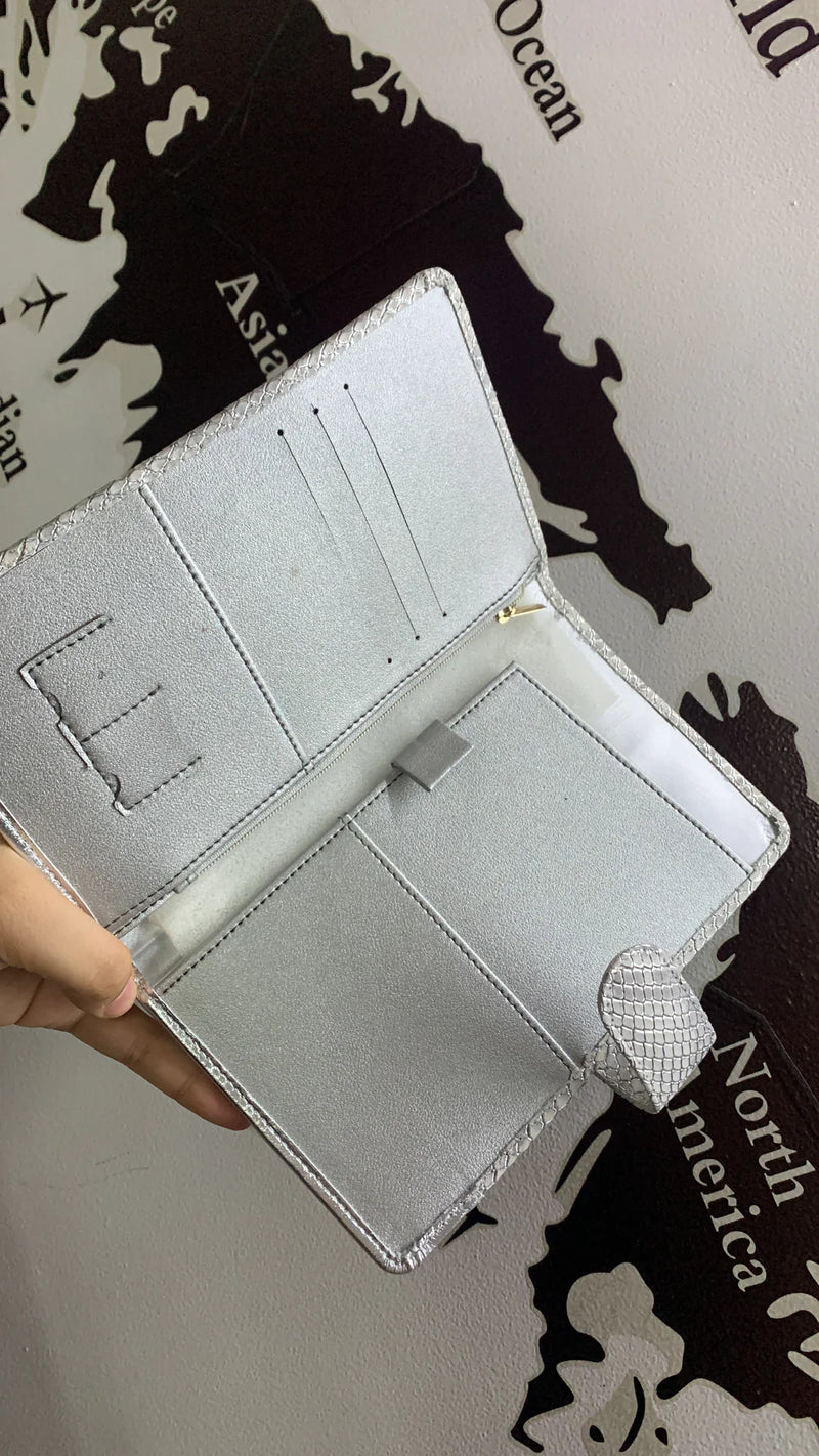inside look of silver grey snake genuine leather travel wallet