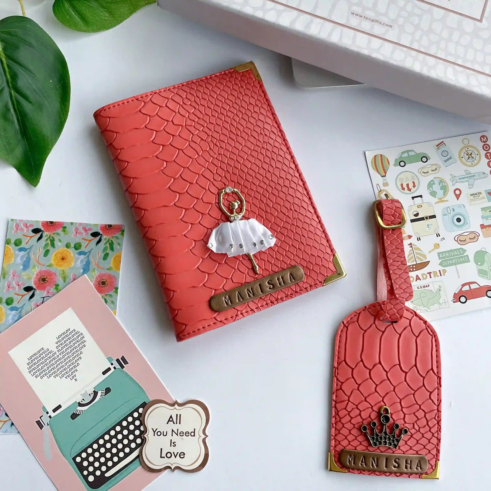 Peach Snake Texture Passport Cover & Luggage Tag