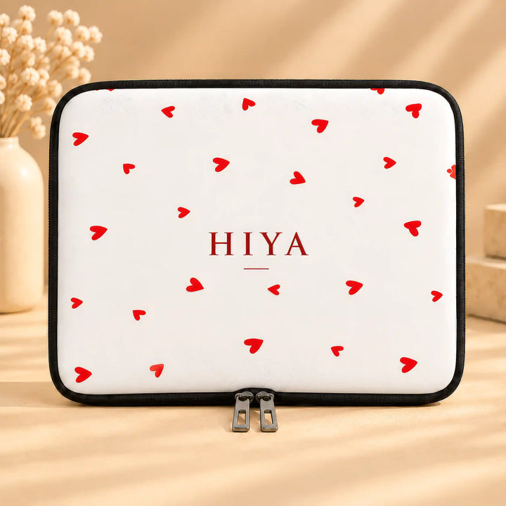 Personalised laptop sleeve in Little Hearts print with a name