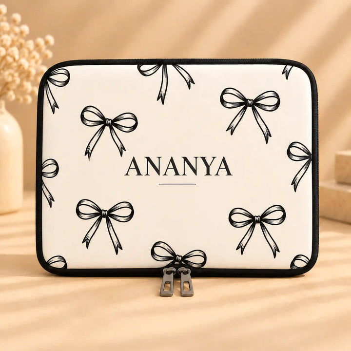 Personalised laptop sleeve in Ribbon Bows print with a name