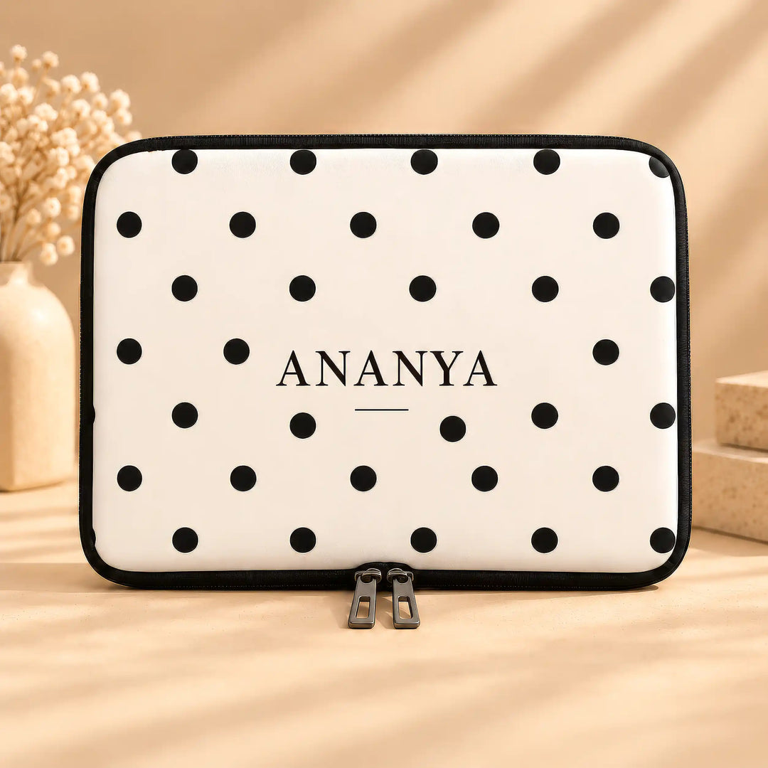 Personalised laptop sleeve in Polka Dots print with a name