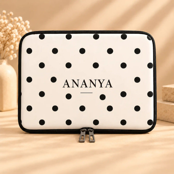 Personalised laptop sleeve in Polka Dots print with a name