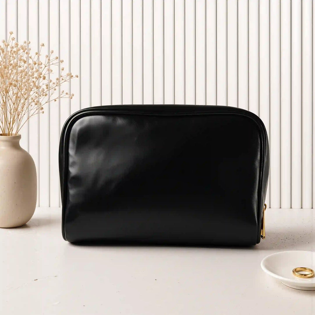 The Letter Pouch – Personalised Vanity &amp; Makeup Pouch with Gold Metal Letters, Vegan Leather
