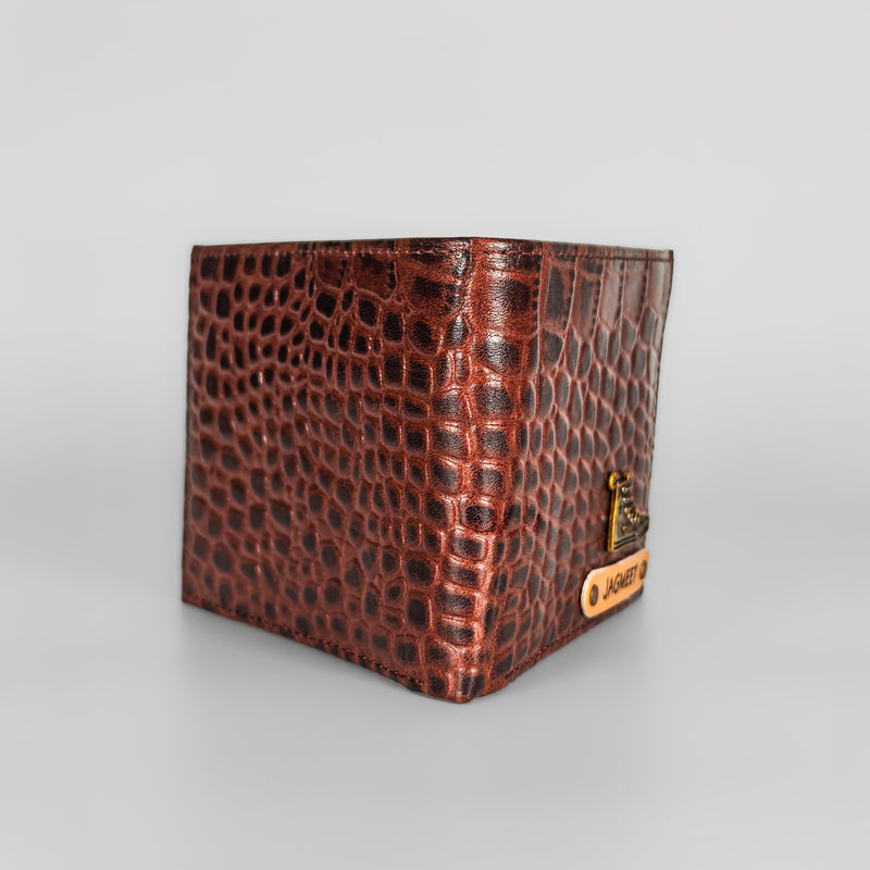 Personalized Dark Brown Gator Texture Leather Men&