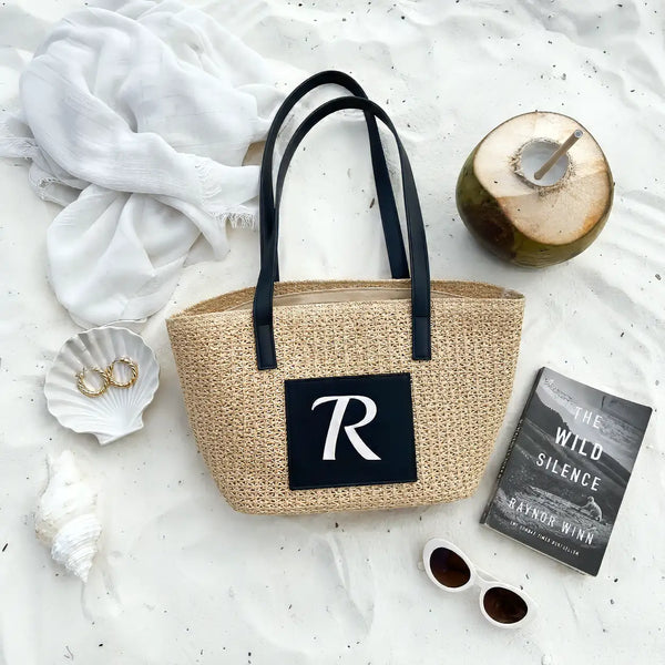 Personalised Cream Cane Beach Bag - Luxe Edition