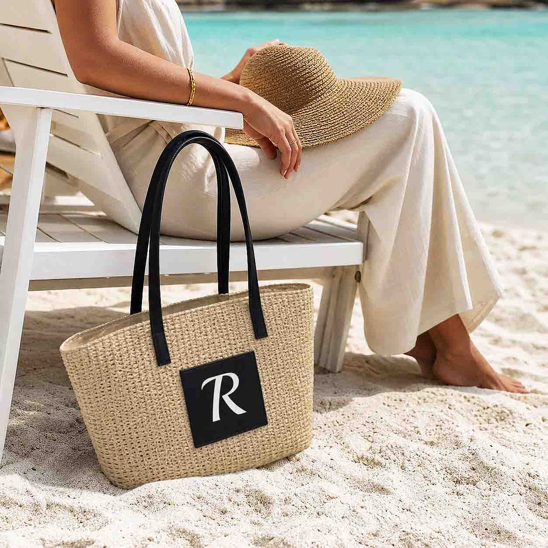 Personalised Cream Cane Beach Bag - Luxe Edition