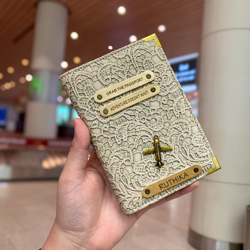 Personalized Passport Cover - Glided Grace White